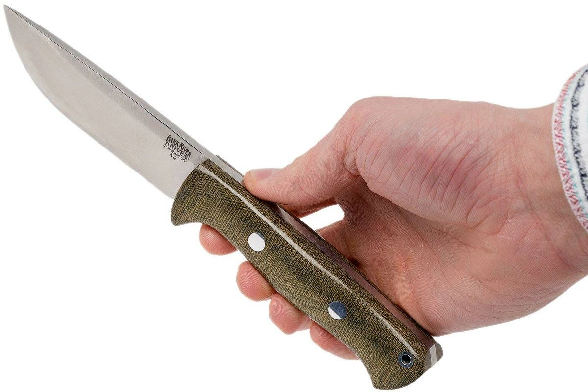 Bark River Bravo 1 A2 Rampless, Green Canvas Micarta, Brown Sheath 8 Bark River Bravo 1 A2 Rampless, Green Canvas Micarta, Brown Sheath – Image 6