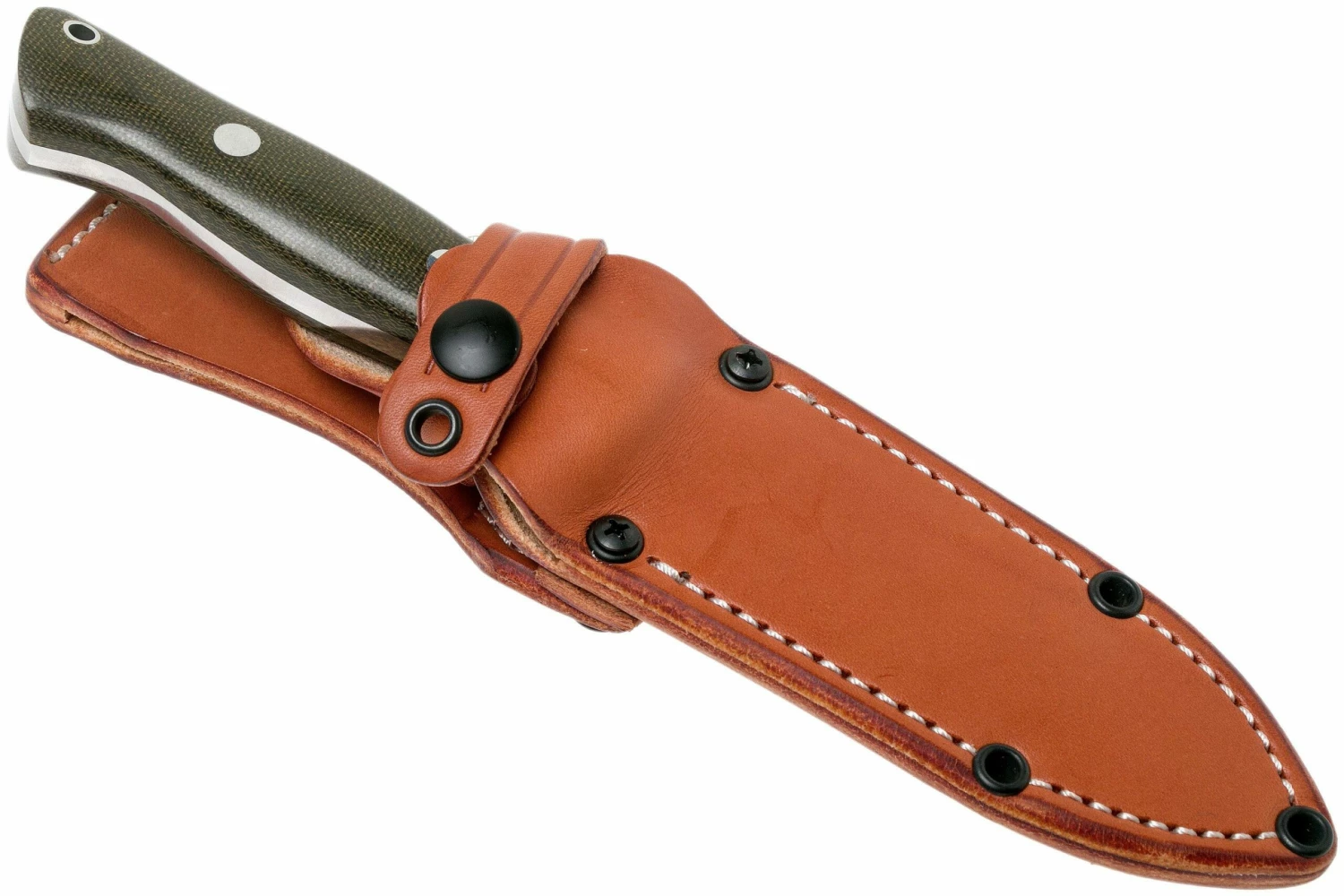 Bark River Bravo 1 A2 Rampless, Green Canvas Micarta, Brown Sheath 10 Bark River Bravo 1 A2 Rampless, Green Canvas Micarta, Brown Sheath – Image 8