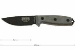 ESEE Model 3 Black Blade, Grey Handle 3P-MB-B Avec étui + Clip Et MOLLE-back