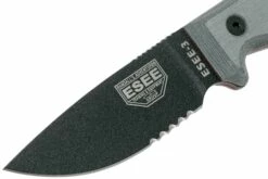 ESEE Model 3 Serrated, Grey Handle 3S Avec étui + Clip -KNIVESANDTOOLS Magasin EE ESEE 3S 03 esee knives