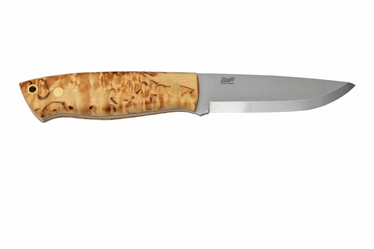 Brisa Trapper 95, N690Co Scandi, Stabilized Curly Birch, Couteau Fixe 4 Brisa Trapper 95, N690Co Scandi, Stabilized Curly Birch, Couteau Fixe – Image 2