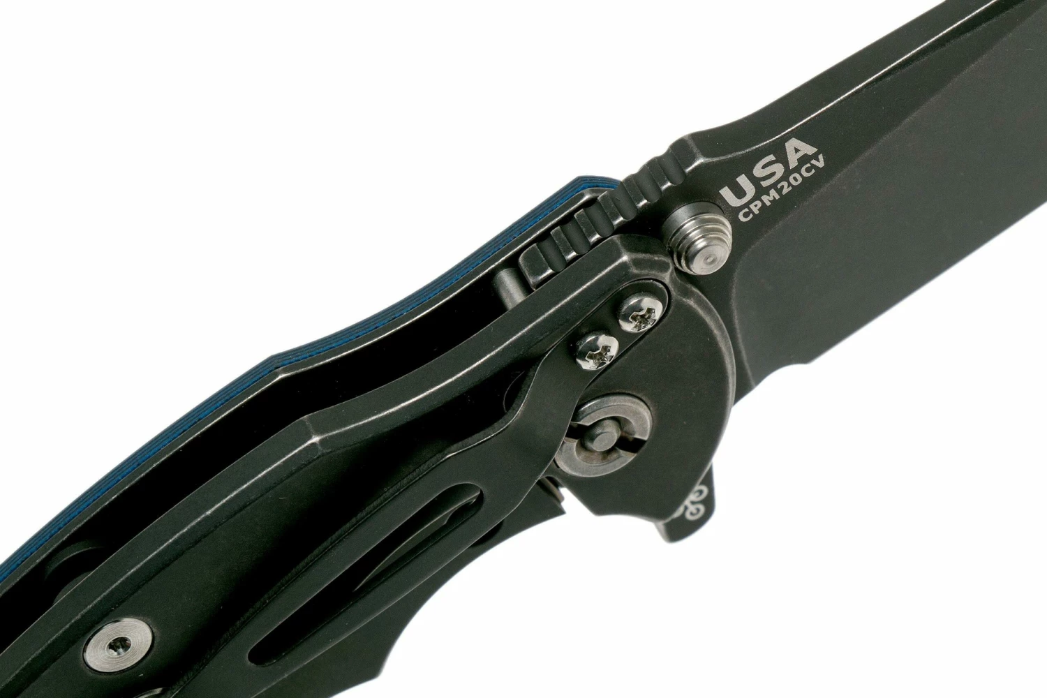 Rick Hinderer Jurassic Slicer Battle Black, Blue/Black G10 CPM 20CV Couteau De Poche 8 Rick Hinderer Jurassic Slicer Battle Black, Blue/Black G10 CPM 20CV Couteau De Poche – Image 6