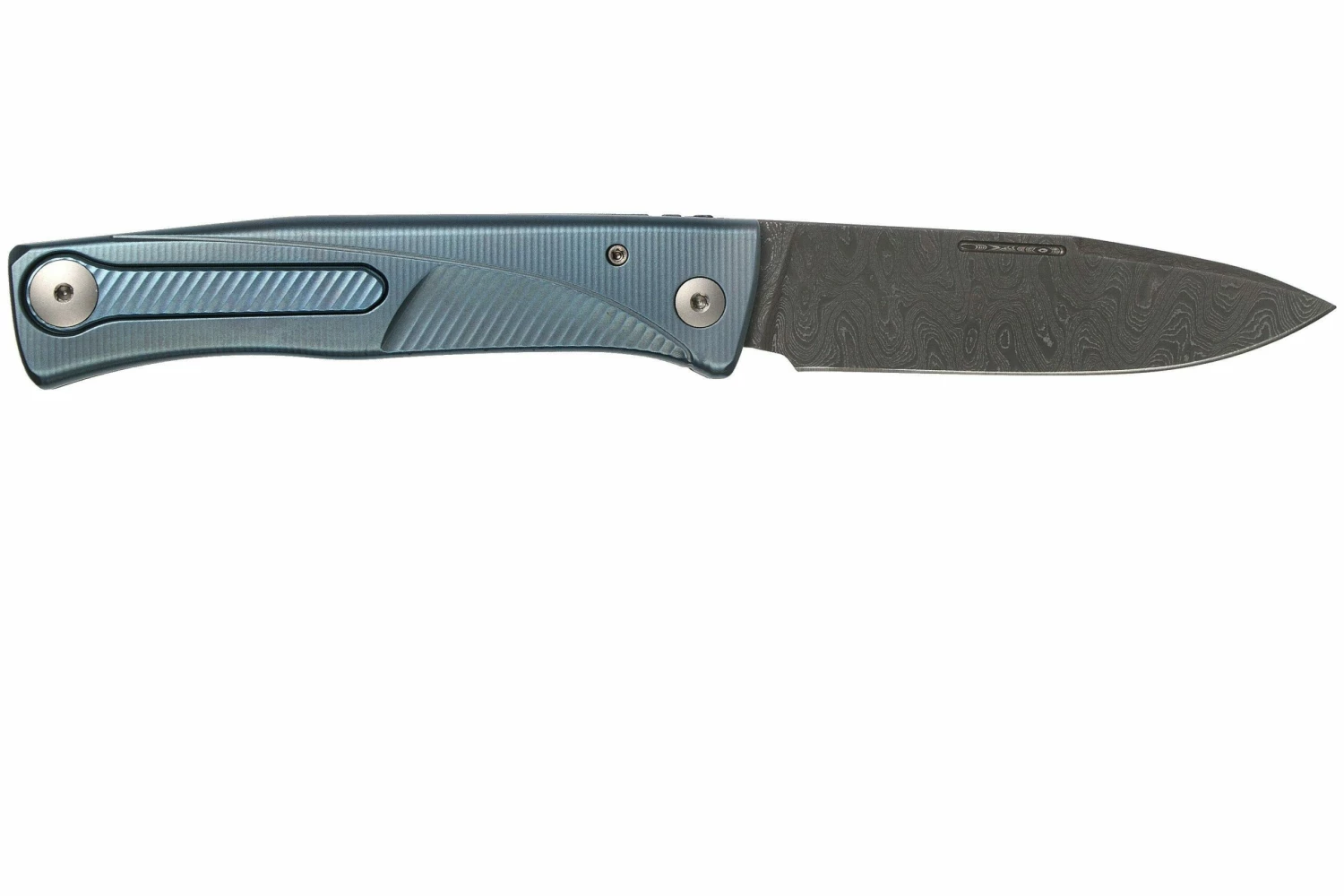 LionSteel Thrill TL-D-BL Damascus, Blue Titanium Integral Slipjoint Couteau De Poche 4 LionSteel Thrill TL-D-BL Damascus, Blue Titanium Integral Slipjoint Couteau De Poche – Image 2