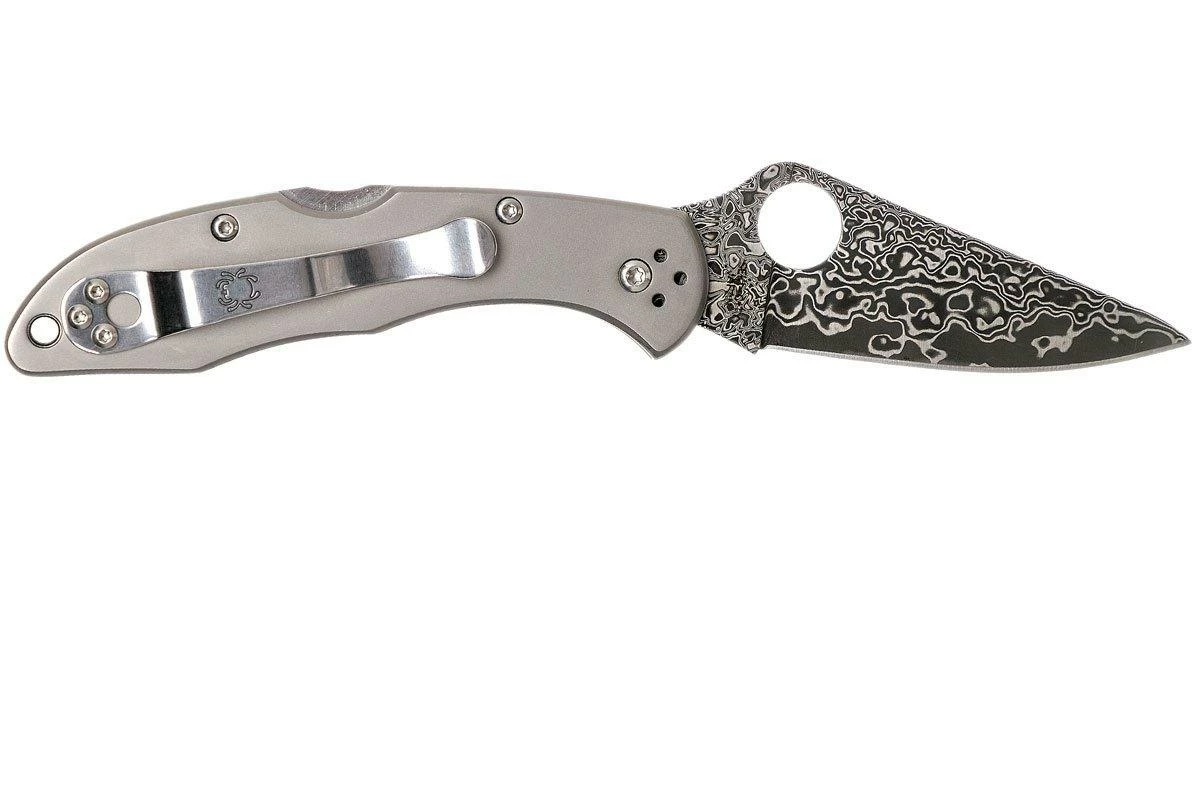 Spyderco Delica 4 Titanium Damascus C11TIPD Couteau De Poche 4 Spyderco Delica 4 Titanium Damascus C11TIPD Couteau De Poche – Image 2